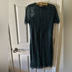 Bryan Michelle teal short sleeve lace dress size L